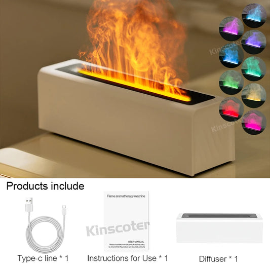 KINSCOTER Essential Oil Aroma Diffuser Flame Air Humidifier Ultrasonic Cool Mist Difusor with  RGB Realistic Fire Night Light